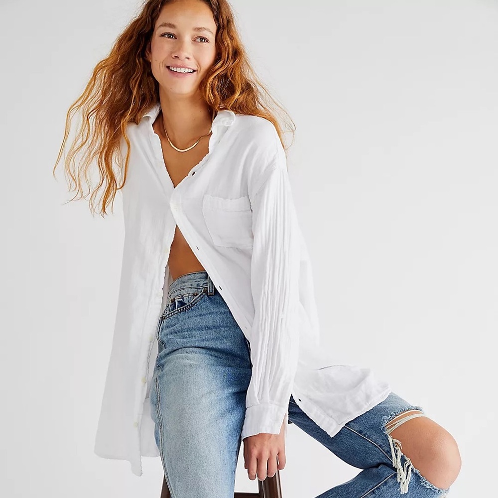 NWT Free People X CP Shades Double Cloth Buttondown Shirt size small in white
